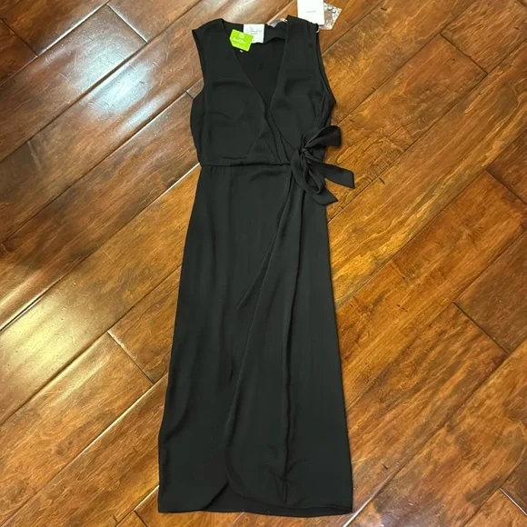 L'academie Dresses | Revolve Lacademie Black Midi Wrap Dress | Color: Black | Size: Xs | Micmic13's Closet